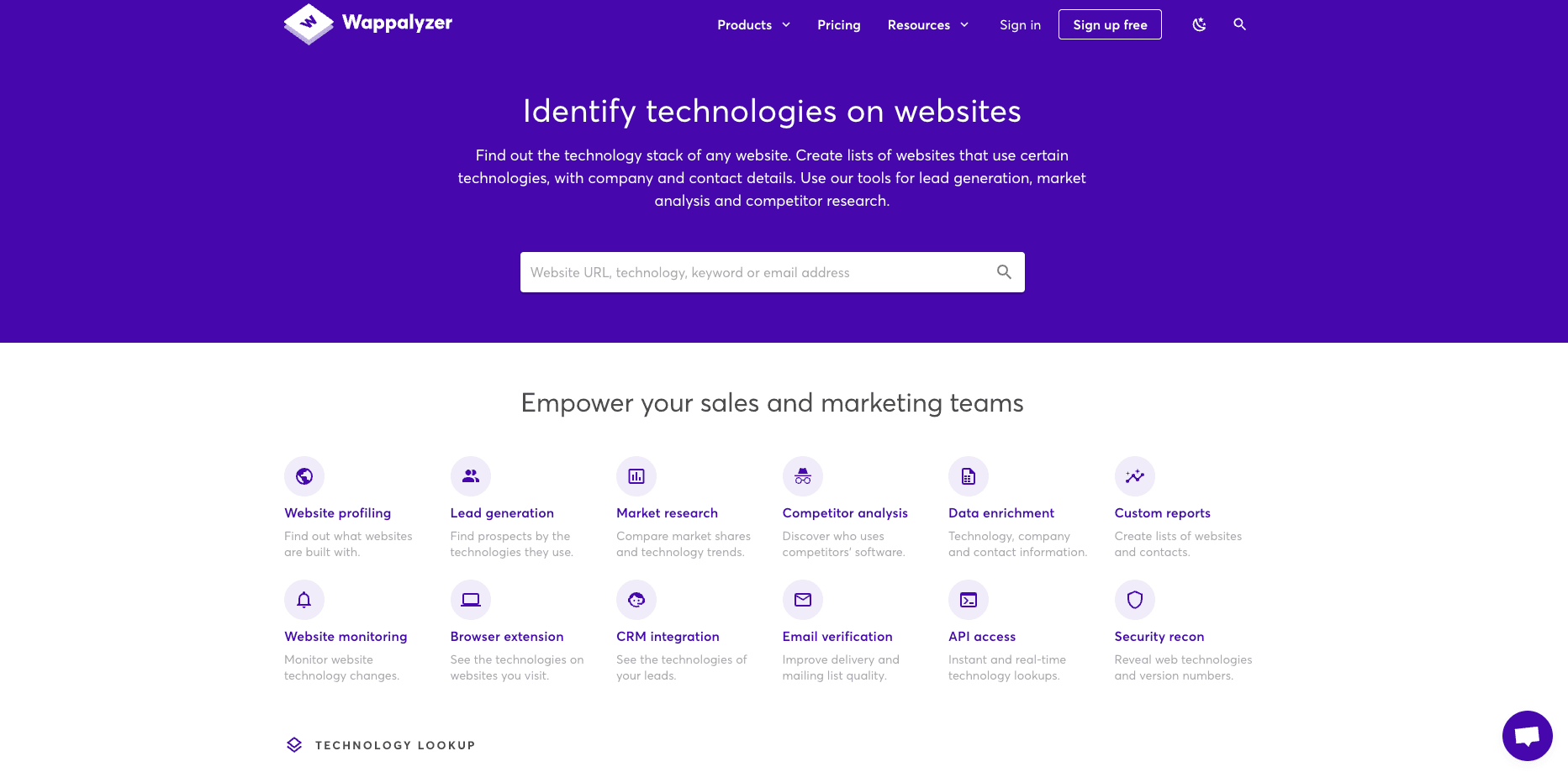Wappalyzer browser extension and technology detection
